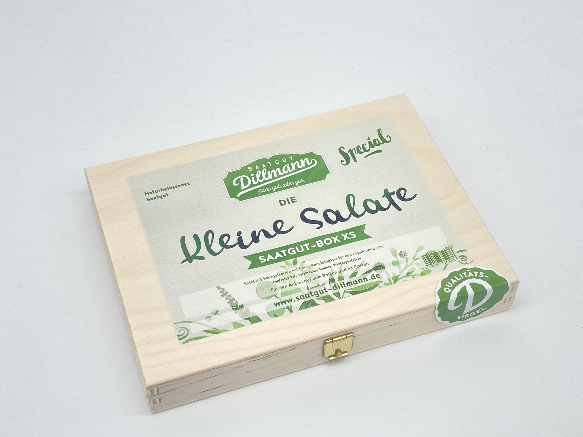 Kleine Salate Saatgut-Box XS (Holzbox mit Klappdeckel)