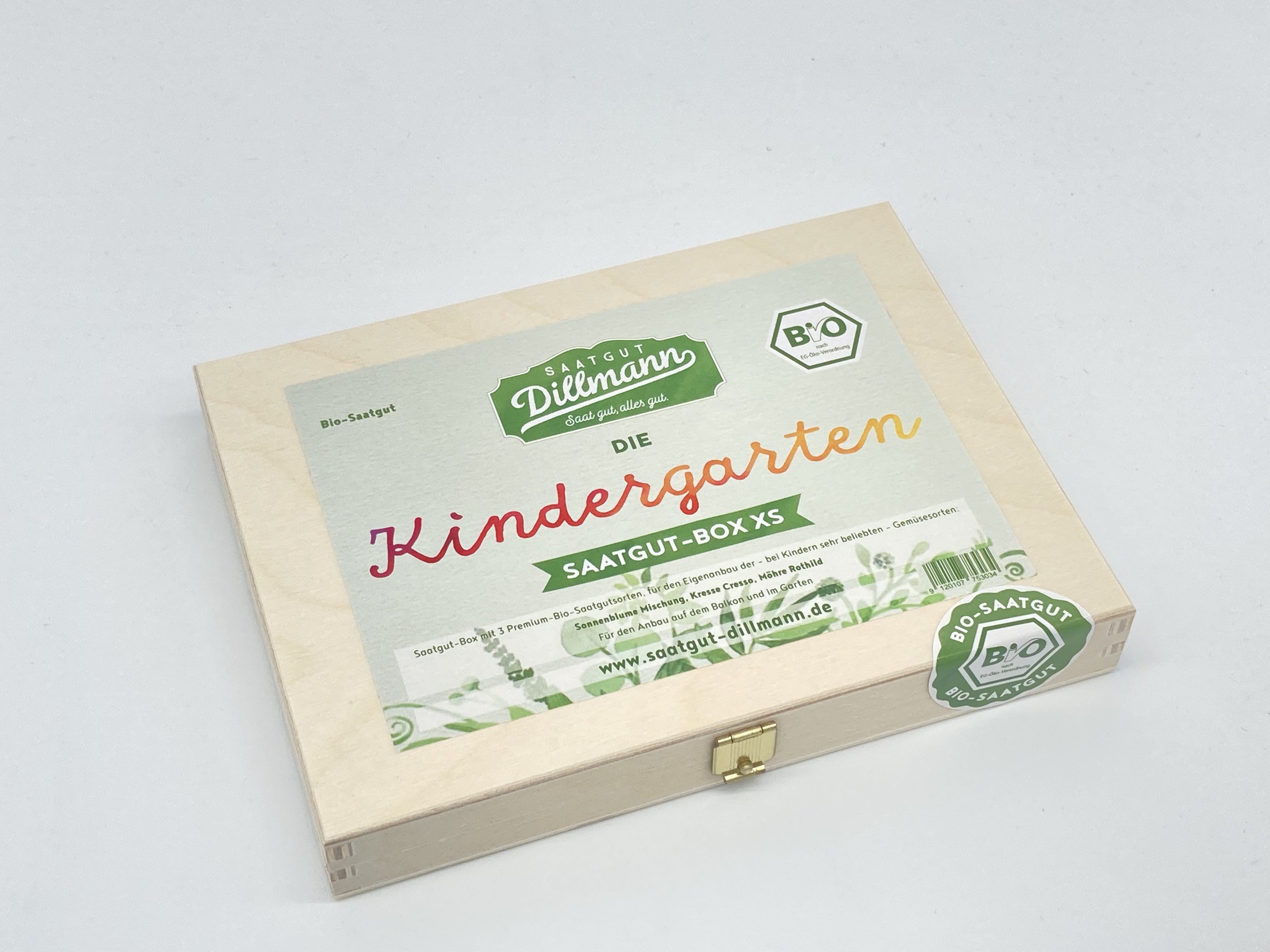 Kindergarten Saatgut-Box XS Bio (Holzbox mit Klappdeckel)