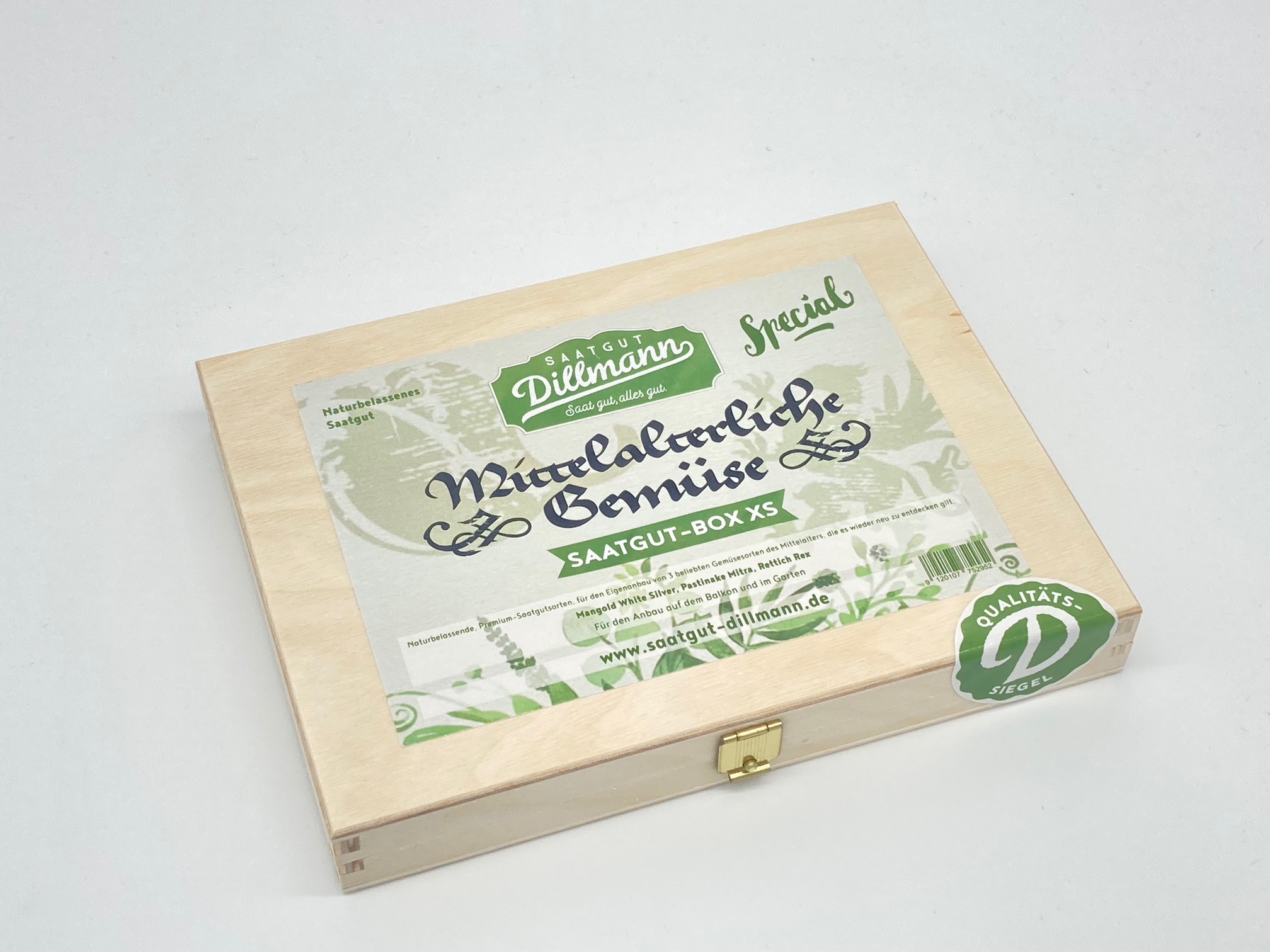 Mittelalterliche Gemüse Saatgut-Box XS (Holzbox mit Klappdeckel)
