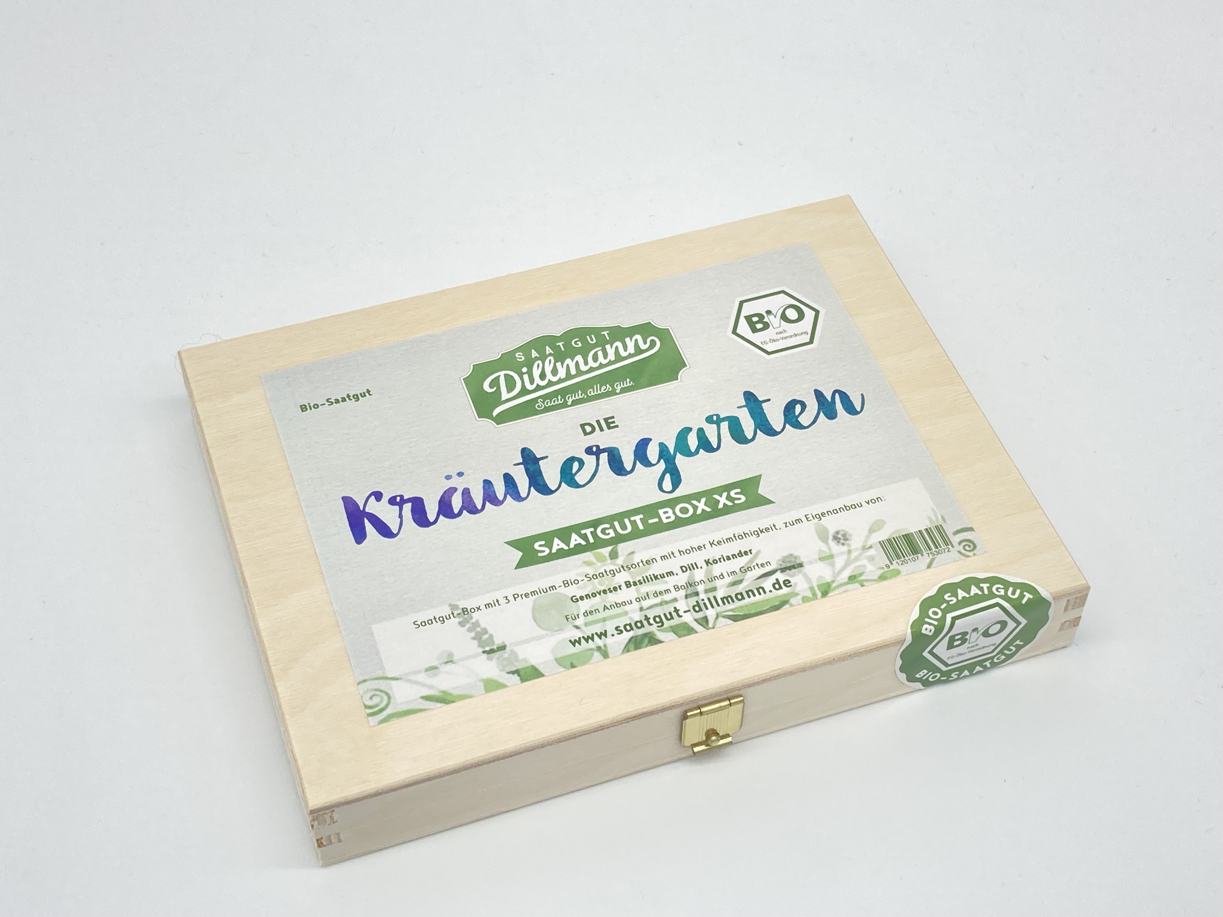Kräutergarten Saatgut-Box XS Bio (Holzbox mit Klappdeckel)