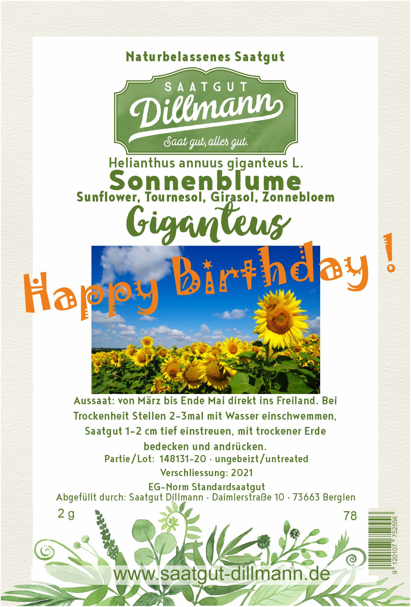 Happy Birthday! Sonnenblumensamen Giganteus